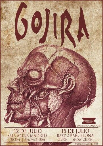 Gojira  Headline dates! 12 July Madrid, 15 July Barcelona SPAIN TICKETS: Madrid, ARENA: www.ticketea.com Barcelona, RAZZMATAZZ 2: www.ontheroadmusic.es Gojira Poster, Gojira Art, Gojira Band, Che Guevara Art, Metal Songs, Rock Band Posters, Heavy Metal Art, Metal Albums, Retro Film