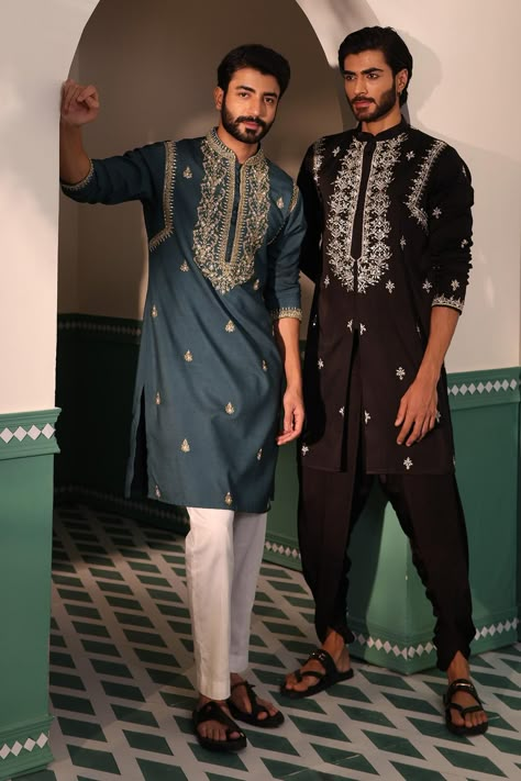 Buy Shreyansh Designs Green Padma Silk Mushq Hand Embroidered Kurta With Pant Online | Aza Fashions Hole Embroidery, Kurta Designs Men's, Indian Wedding Clothes For Men, Silk Kurta Set, Boys Kurta Design, Wedding Kurta For Men, Black Kurta, Gents Kurta Design, Eyeball Art