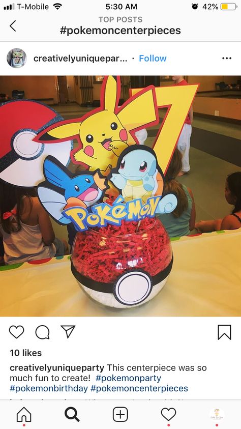 Charmander Birthday Party, Pokemon Party Centerpieces, Pokemon Birthday Party Centerpieces, Pokemon 1st Birthday Party, Pokémon Birthday Decorations, Pokemon Birthday Centerpieces, Pokemon Themed Party Games, Pokemon Centerpieces Diy, Pikachu Centerpieces