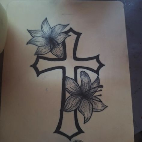 classic cross tat ive been doing 🌟 ☆ #crosstattoo #tattooink #tattooindy #flowertattoo Cross And Lotus Flower Tattoo, Cross W Flowers Tattoo, Cross Leg Tattoo For Women, Cross Side Tattoo, Back Cross Tattoo Women, Cross Back Tattoo Women, Thigh Cross Tattoo, Cross With Butterfly Tattoo, Matching Cross Tattoos