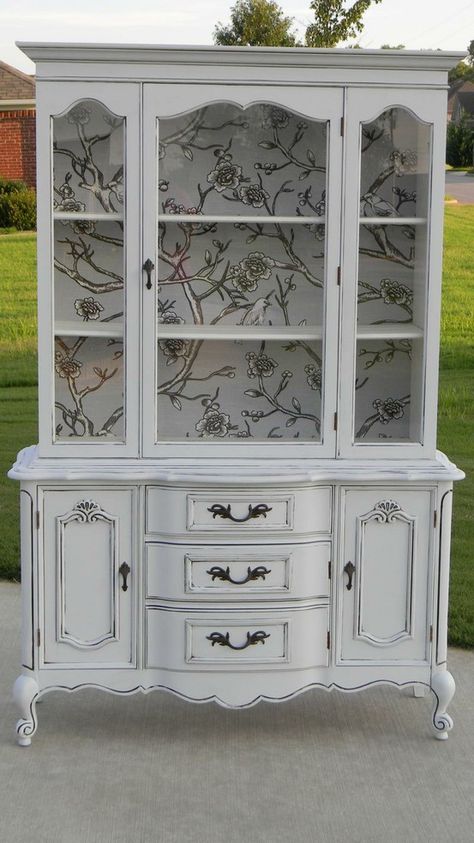 Old China Cabinet, French China, Redo Cabinets, Hutch Makeover, Custom Painted Furniture, Furniture Rehab, White China, Refurbished Furniture, Paint Furniture