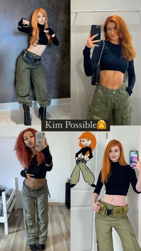 Kim Imposible Halloween Costume, Redhead Duo Halloween Costumes, Helloween Customers Ideas, Halloween Ginger Hair Costume Women, Halloween Outfits With Red Hair, Hot Red Head Halloween Costumes, Red Head Womens Halloween Costumes, Kim Possible Costume Black People, Halloween Costumes With Copper Hair