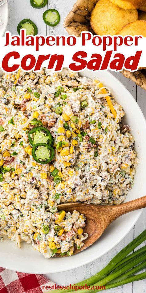 Jalapeno Popper Corn Salad, Jalapeño Popper Corn Salad, Jalapeño Corn Salad, Jalapeno Popper Salad, Jalapeño Popper Cucumber Salad, Jalapeno Salad, Cold Corn Salad, Side Dish Easy, Picnic Side Dishes