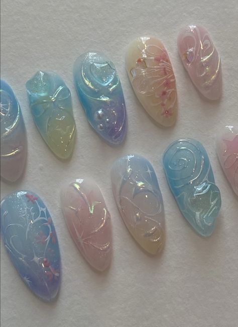 Winx Club Nails, Summery Nails, Mermaid Nails, Pretty Gel Nails, Really Cute Nails, Jelly Nails, Kawaii Nails, Manicure Y Pedicure, Dream Nails