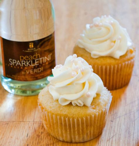 Peach Bellini Cupcakes  - Delish.com Alcohol Infused Cupcakes, Alcoholic Cupcakes, Cocktail Cupcakes, Infused Cupcakes, Peach Cupcakes, Best Cupcake, Boozy Cupcakes, Pretty Cupcakes, Peach Bellini