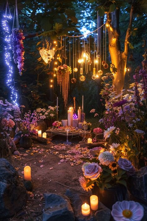 Crystal Garden Outdoor, Witchy Backyard Ideas, Witch’s Garden, Witch Backyard, Witchy Garden Ideas, Witch Garden Aesthetic, Gothic Garden Aesthetic, Magic Garden Aesthetic, Witchy Garden Aesthetic