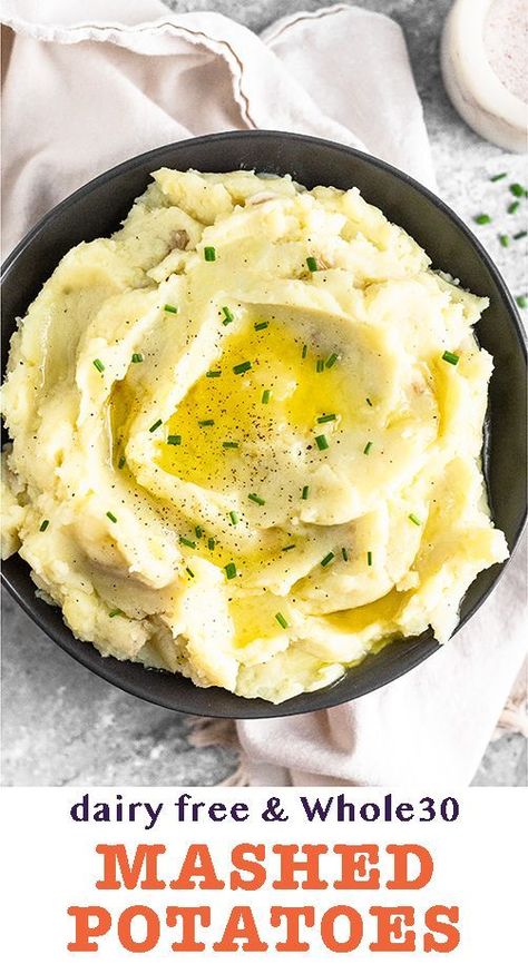 Easy Whole30 mashed potatoes! All you need is 3 simple ingredients to make these delicious and healthy mashed potatoes recipe - no butter, heavy creamy, or dairy involved! A perfect side dish to for a weeknight dinner, your holiday celebrations, or even meal prep! - Eat the Gains #whole30 #mashedpotatotes #paleo #sidedish #thanksgiving #whole30recipes Dairy Free Gluten Free Mashed Potatoes, Gluten Dairy Free Mashed Potatoes, Whole30 Mashed Potatoes, Gluten And Dairy Free Mashed Potatoes, Gluten Free Dairy Free Mashed Potatoes, Dairy Free Potatoes Recipes, Best Dairy Free Mashed Potatoes, Mashed Potatoes Recipe Dairy Free, Paleo Mashed Potatoes