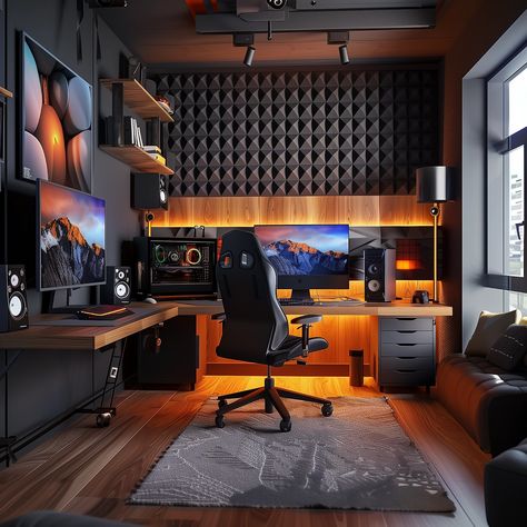 Setting up a game room can be a fantastic way to create a fun and entertaining space in your home. Here are 22 elaborative game room ideas to consider Gaming Home Office, Office Game Room Design, Home Office Gaming, Gaming And Office Room Setup, Dark Game Room Aesthetic, Home Gaming Office, House Office Room, Gaming Room Set Up, Pc Game Room