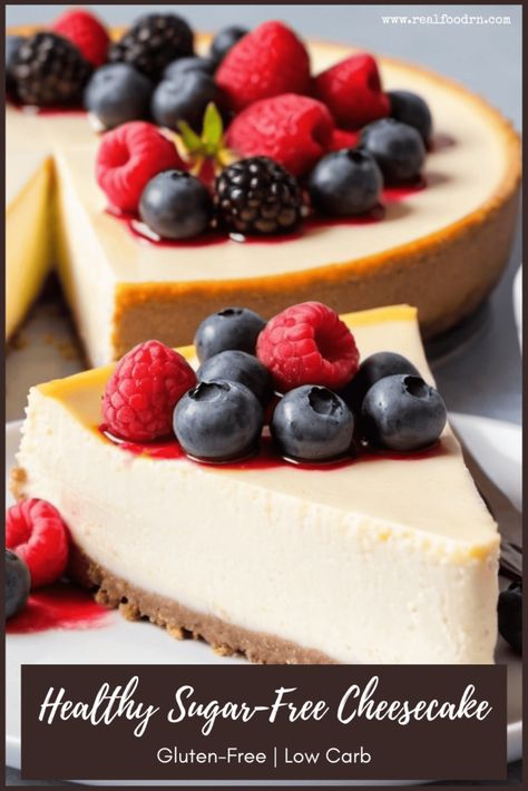 Enjoy a creamy, delicious treat with this Healthy Sugar-Free Cheesecake, made without added sugars. It's the perfect guilt-free dessert that's rich, smooth, and easy to make! Grab the recipe! Sugarfree Cheesecake Recipes, Low Fat Cheesecake, Healthy Cheesecake Recipes, Sugar Free Desserts Easy, Low Sugar Desserts, Sugar Free Cheesecake, Sugar Free Baking, Healthy Cheesecake, Easter Desserts