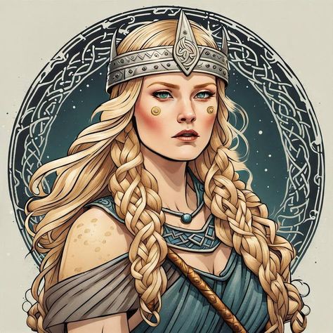 Freya Art Norse Mythology, Frigg Goddess Art, Freya Goddess Tattoo Design, Freya Drawing, Freyja Goddess, Nordic Goddesses, Winter Goddess, Viking Warrior Woman, Freya Goddess