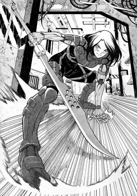 Alita Manga Panels, Anime Battle Pose, Battle Pose Drawing, Alita Battle Angel Art, Poses For Reference, Battle Angel Alita Manga, Battle Drawing, Battle Poses, Anime Battle