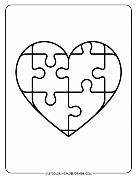 Free Printable Puzzle Pieces Templates, 3d Hearts Out Of Paper, Hearts Out Of Paper, Easy Coloring Pages For Kids, Bible Study Crafts, Puzzle Piece Template, Puzzle Piece Art, Puzzle Making, Puzzle Drawing