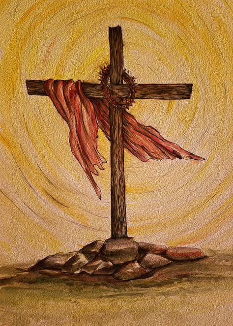 Painting Watercolor Jesus Art Paintings, Crucifixion Painting, Cross Art Painting, Crucifixion Art, Jesus Art Drawing, Cross Drawing, Easter Drawings, Easter Paintings, Pencil Drawings For Beginners