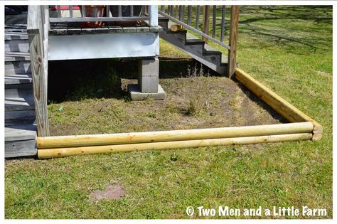 Two Men and a Little Farm: LANDSCAPE TIMBER FLOWER BED Make A Flower Bed, Landscape Timber Edging, Landscaping Timbers, Garden Front Of House, Garden Bed Layout, Flower Bed Edging, Landscape Timbers, Farm Landscape, Flower Bed Designs