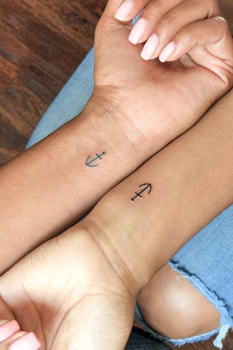 18 Unbelievable Cute And Meaningful Best Friend Tattoos Best Friend Symbols, Best Friend Symbol Tattoo, Guy Bestie, Tiny Anchor Tattoo, Bestie Tats, Friend Symbol, Friendship Symbol Tattoos, Friends Tattoos, Bff Tats