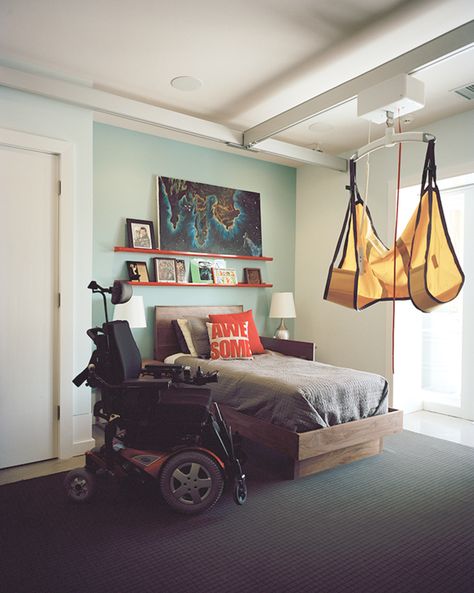 A Baltimore father builds a house with accessibility in mind—and finds a new calling in the process. Universal Design Bedroom, Ada Bedroom, Accessible House Plans, Accessible Homes, Accessible Home, Accessible House, Disabled Bathroom, Wheelchair Friendly, Traditional House Plans