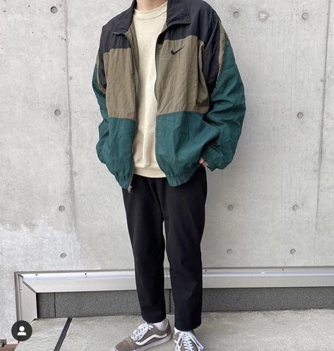 Solid Color Flannel Outfit, Sport Classic Style Outfit Men, 80s Windbreaker Outfit Men, Retro Windbreaker Outfit, Skater Boy Aesthetic Outfits Men, 90s Clothing Style Men, Windbreaker Jacket Outfit Men, Vintage Windbreaker Outfit Men, Windbreaker Outfit Aesthetic