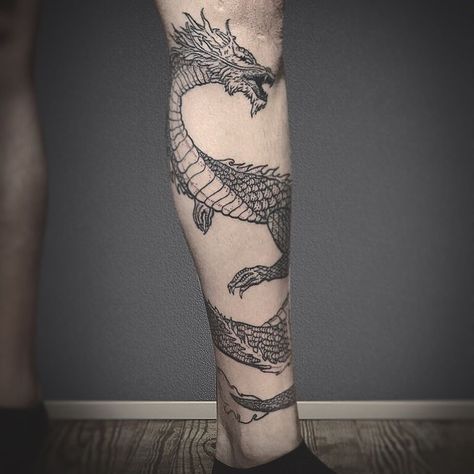 Dragon Calf Tattoo Men, Dragon Tattoo Wrapped Around Forearm, Dragon Wrap Tattoo, Japanese Dragon Leg Tattoo, Dragon Leg Tattoo Men, Dragon Wrapped Around Leg Tattoo, Dragon Tattoo Calf, Leg Wrap Tattoo, Dragon Tattoo Wrapped Around Arm