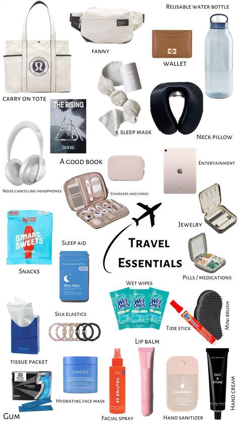 Trip Essentials Packing Lists, Road Trip Kit, Airplane Travel Essentials, Packing Essentials List, Travel Packing Checklist, Road Trip Packing List, Travel Bag Essentials, Packing Essentials, Road Trip Packing