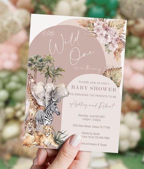 Pampas Safari Decor, Safari Theme Baby Shower Invitations, Jungle Theme Baby Shower Invitations, Jungle Theme Invite, Safari Baby Shower Boy Invitations, Neutral Safari Baby Shower Ideas, Boho Jungle Baby Shower Ideas, Safari Invitation Card, Boho Safari Birthday Party