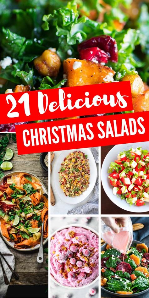 21 Delicious Christmas Salads! These Christmas Salad Ideas are AMAZING and perfect for the Holidays! Colorful and amazing side dishes to take to your family dinner or Christmas Party! #passion4savings #christmas #salad #side #dishes #party #holidays Lazy Christmas Dinner, Side Dishes Party, Christmas Salad Ideas, Christmas Potluck Dishes, Amazing Side Dishes, Christmas Fruit Salad, Christmas Dinner Sides, Easy Diner, Cold Side Dishes