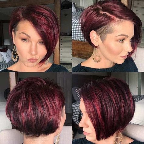 Highlight Pixie, Short Pixie Bob Haircuts, Undercut Bob Haircut, Bold Haircuts, Androgynous Haircut, Short Pixie Bob, Undercut Bob, Funky Short Hair, Colored Hair Tips