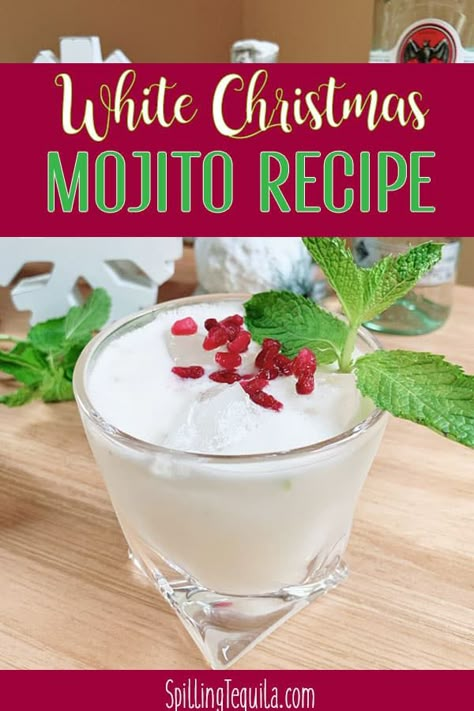 This White Christmas Mojito is the perfect way to bring some jingle to your day - whether it's Christmas or just to cool off during the dog days of summer. White Christmas Mojito Recipe, White Christmas Cocktails, Christmas Mojito Recipe, White Christmas Mojito, Mexican Alcoholic Drinks, Christmas Mojito, Theme Cocktails, Treats For Adults, Cocktails Healthy