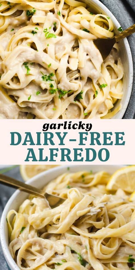 Creamy, ready in 15 minutes, and made with just six main ingredients, this dairy-free alfredo sauce is what pasta is made for! It's also nut-free and doesn't require a blender or food processor to make. Vegan Alfredo Sauce Nut Free, Lactose Free Pasta Recipes, Dairy Free Alfredo Recipe, Pasta Sauce Dairy Free, Gluten Free Alfredo Sauce, Best Homemade Alfredo Sauce, Homemade Alfredo Sauce Recipe, Dairy Free Pasta Recipes, Dairy Free Alfredo Sauce