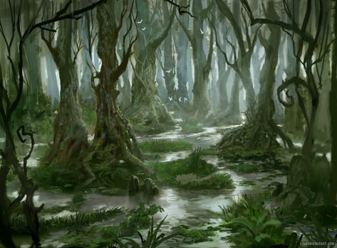 ArtStation - Swamp, Lino Drieghe Siren Character, Forest Animals Illustration, Fantasy Settings, Johanna Basford Enchanted Forest, Environment Reference, Landscape Inspiration, Natural Element, Forest Illustration, Magic Forest