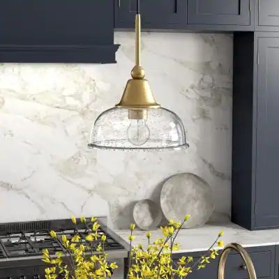 Magnolia 1-Light Brass Single Pendant with Seeded Glass Shade Seeded Glass Pendant Light, Seeded Glass Pendant, Traditional Pendant, Kitchen Traditional, Traditional Pendant Lighting, Traditional Dining Room, Hanging Fixture, Seeded Glass, Hanging Pendant Lights