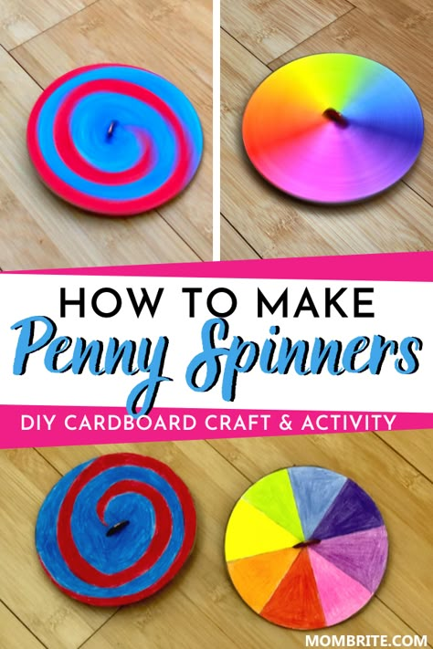 Penny Spinners, Farm Vbs, Spinners Diy, Boredom Busters For Kids, Cardboard Craft, Summer Camp Activities, Keep Kids Busy, Birthday Party Games For Kids, Circle Crafts