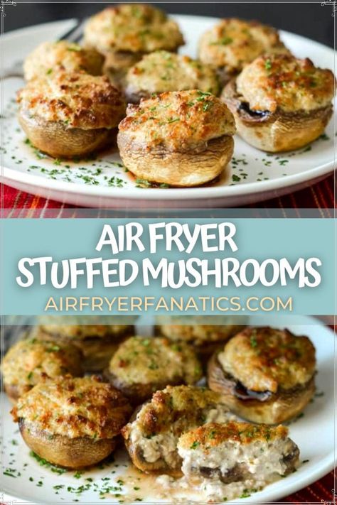 Make the best keto Stuffed Mushrooms with these healthy Air Fryer Stuffed Mushrooms! These low carb Air Fryer Stuffed Mushrooms with cream cheese have become a crowd favorite around here. I feel that they have the best flavor when made fresh and served fresh. Stuffed Mushrooms With Cream Cheese, Air Fryer Stuffed Mushrooms, Cheesy Stuffed Mushrooms, Best Stuffed Mushrooms, Mushroom Caps, Mushroom Recipe, Stuffed Mushroom, Fry Recipes, Appetizers Recipes