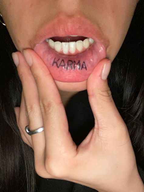 Secret Tattoos, Tattoo Karma, Inner Lip Tattoo, Self Tattoo, Side Tattoos Women, Mouth Tattoo, Tory Vega, Secret Tattoo, Places To Get Tattoos