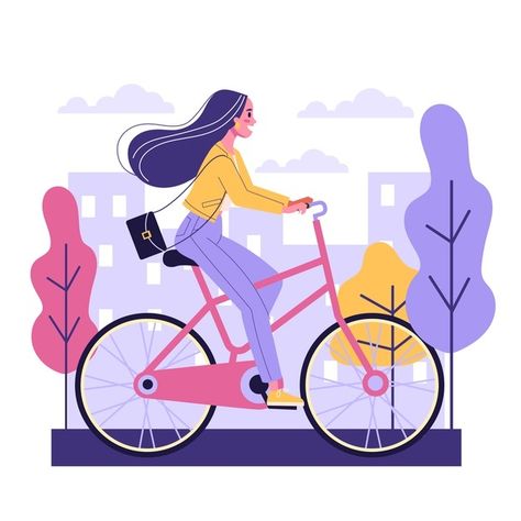 Happy young woman ride bicycle side view... | Premium Vector #Freepik #vector #summer #woman #fashion #sports Bicycle Illustration, Adobe Illustrator Design, Bike Illustration, Wave Illustration, Illustration Story, Ride Bicycle, Lifestyle Illustration, Doodle Illustration, People Illustration