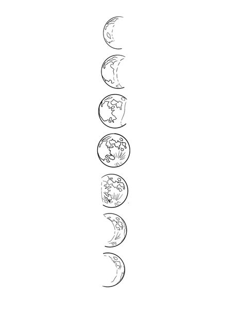 Moon Phases Tattoo Line Work, Moon Phase Line Art, Moon Phases Tattoo Stencil, Moon Phase Stencil, Fineline Moon Phases Tattoo, Vertical Moon Phases Tattoo, One Line Moon Tattoo, Moon Sequence Tattoo, Fine Line Moon Phase Tattoo