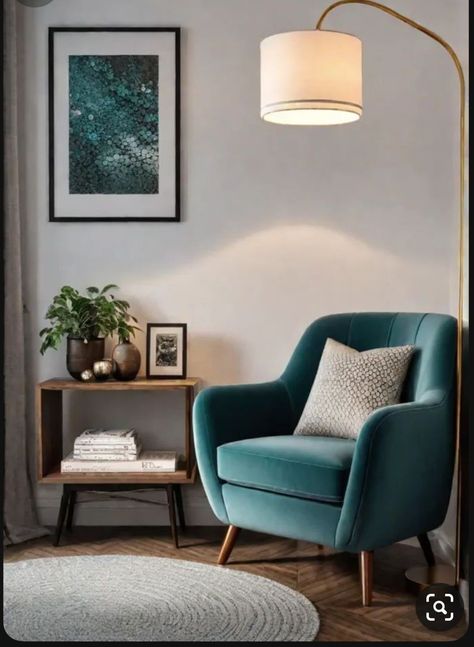 Reading Corner Apartment Small Spaces, Reading Sofa Corner, Reading Corner Hallway, Corner With Chair Decor, Living Room Corner Inspiration, Interior Corner Design, Hallway Chair Ideas, Reading Corner Minimalist, Reading Nook Corner Small Spaces