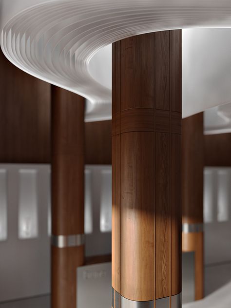 DUNE on Behance Dune Perfume, Column Cladding, Interior Cladding, Column Covers, Interior Columns, Jewelry Store Design, Wood Columns, Pillar Design, Column Design