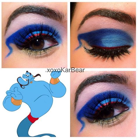 Genie (x3) (Make-Up by xoxoKarBear @Instagram) #Aladdin Aladdin Makeup Ideas, Aladdin Jr Makeup, Aladdin Genie Makeup, Genie Makeup Look, Genie Makeup, Aladdin Makeup, Disney Eyeshadow, Aladdin Show, Guard Makeup