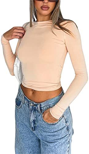 Geagodelia Women's Long Sleeve T-Shirt Ladies Sexy Crop Top Y2K Fashion Aesthetic Clothes Outfit Club Party Streetwear Spring Summer : Amazon.co.uk: Fashion Rib Shirt, Casual Chique Stijl, Shirts Streetwear, Style Désinvolte Chic, Style Casual Chic, Spring T Shirts, Slim Fit Casual Shirts, Y2k Clothes, Cropped Tops