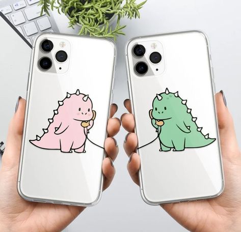 Dinosaur Couple, Bff Phone Cases, Friends Phone Case, Matching Phone Cases, Couples Phone Cases, Christmas Phone Case, Baby Dino, Cartoon Dinosaur, Decal Design