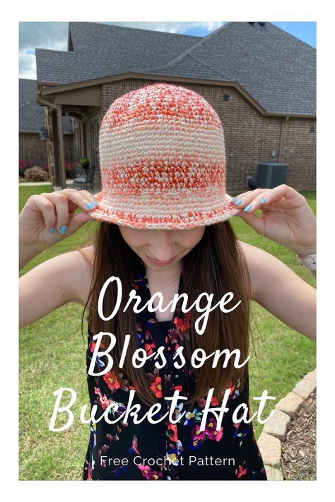 The Orange Blossom Bucket hat is super easy to make! It just takes one weekend, some yarn, and a hook to make this trendy hat! Hat Free Crochet Pattern, Grandma's House, Trendy Hat, Grandmas House, A Hook, Crochet Accessories, Orange Blossom, New Puppy, My Mom