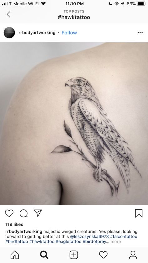 Hawk Tattoo Women, Falcon Tattoo For Women, Hawk Tattoo Feminine Simple, Hawk Tattoos For Women, Feminine Hawk Tattoo Beautiful, Tattoo Hawk, Birds Of Prey Tattoos, Dainty Hawk Tattoo, Delicate Hawk Tattoo