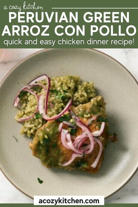 Peruvian Cilantro Rice, Green Chicken And Rice, Peruvian Rice Pudding, Peruvian Green Rice, Peruvian Chicken And Rice, Peruvian Rice, Peruvian Recipes Authentic, Peruvian Chicken Recipe, Peruvian Chicken