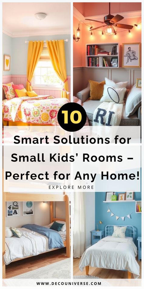 Create a fun and organized bedroom, even in small spaces! These 10 kids’ room ideas are designed to maximize style and function. Toddler Small Bedroom Ideas, Small Kids Bedroom Ideas, Small Toddler Rooms, Kids Bedroom Space, Colorful Kids Bedroom, Small Kids Bedroom, Kids Room Ideas, Kids Bedroom Ideas, Small Bedroom Layout