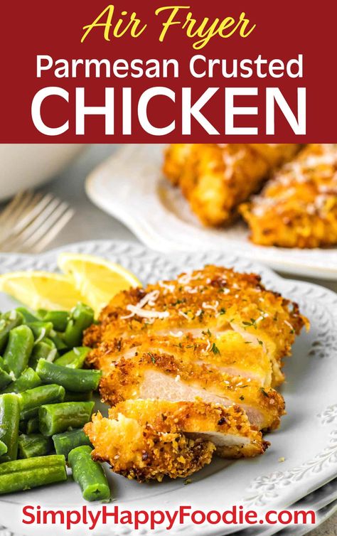 Air Fryer Parmesan Crusted Chicken is a simply delicious 30-minute meal. This parmesan and panko crusted chicken is crispy, moist and tasty. So easy to make flavorful chicken in the air fryer! easy air fryer chicken breasts simplyhappyfoodie.com Air Fryer Parmesan Crusted Chicken, Air Fryer Chicken Breasts, Chicken In The Air Fryer, Simply Happy Foodie, Panko Crusted Chicken, Easy Air Fryer Chicken, Parmesan Crusted Chicken Recipe, Crusted Chicken Breast, Air Fryer Easy