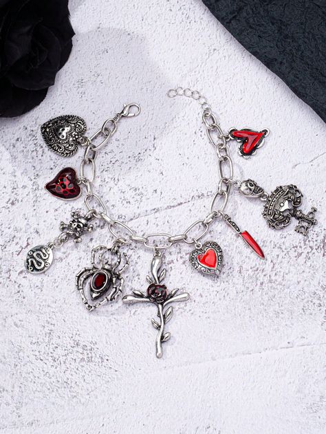 1 Pc Gothic Vampire Bracelet Jewelry , Heart Locket Spider Cross Skeleton Decor Multi Charms Bracelets For WomenI discovered amazing products on SHEIN.com, come check them out! Skeleton Decor, Skeleton Decorations, Gothic Vampire, Charms Bracelets, Jewelry Heart, Bottle Brush Trees, Mini Christmas Tree, Pretty Necklaces, Heart Locket