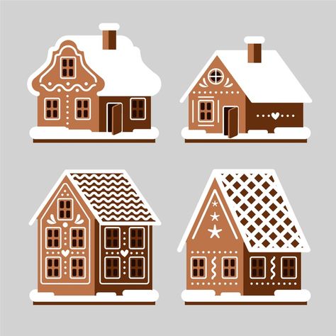 Collection of gingerbread house in flat ... | Free Vector #Freepik #freevector #freechristmas #freemerry-christmas #freedesign #freehouse Ginger Bread House Illustrations, Gingerbread House Illustration, House In Snow, Xmas Gingerbread, Ginger House, Gingerbread Theme, Game Map, Gingerbread House Designs, House Cartoon