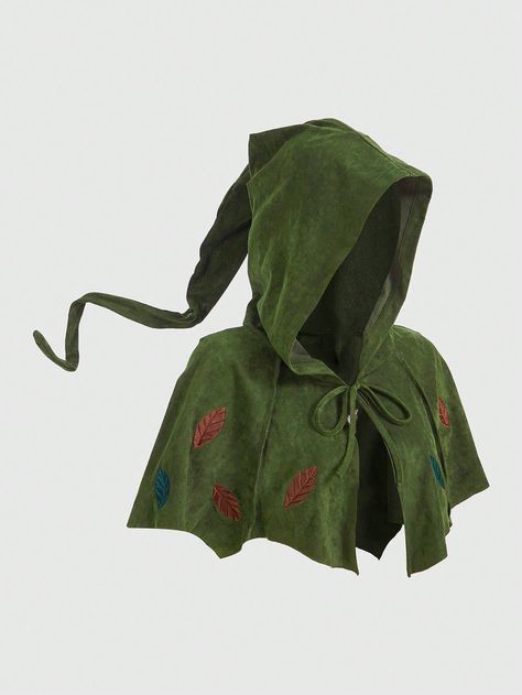 Leaf Embroidery Crop Costume Hooded Cape Army Green Casual  Short Sleeve Suedette Plants  Slight Stretch  Women Clothing, size features are:Bust: ,Length: ,Sleeve Length: Robin Hood Kostüm, Mantel Cape, Wizard Costume, Hooded Cape, Cape Coat, Robin Hood, Cloak, Costume Design, Lightweight Jacket