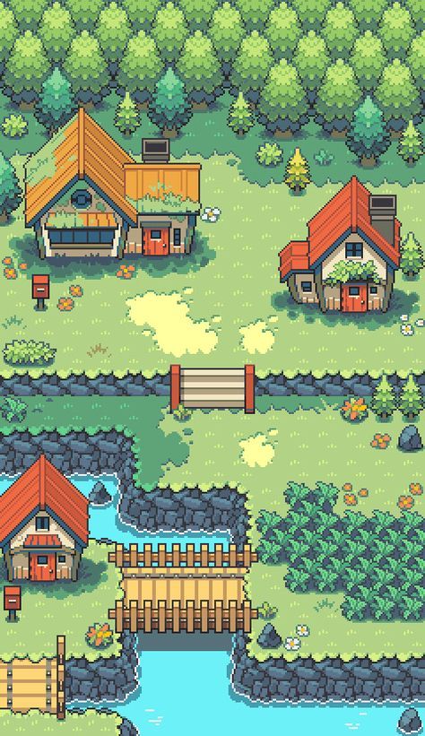 Cute Game Background, 2d Rpg Game, Pixel Isometric Art, Top Down House Pixel Art, Rpgmaker Tileset, Pixel Art House Top Down, 2d Pixel Art Background, Pixel Art For Games, 2d Top Down Game Art