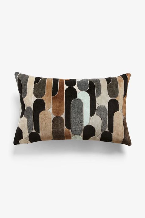 African Inspired Decor, Neutral Bedroom Decor, Geometric Cushions, Brown Sofa, Boho Living, Velvet Cushions, Front Room, Unique Furniture, Textile Patterns